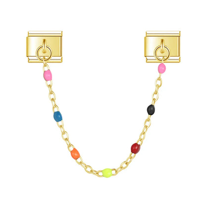 Gold safety chain with multicolor enamel beads — Italian charm bracelet, by Charmtastic
