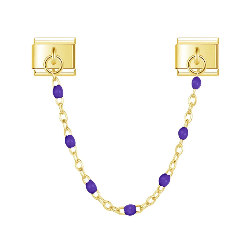Gold safety chain with purple enamel beads — Italian charm bracelet, by Charmtastic