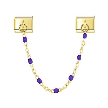Gold safety chain with purple enamel beads — Italian charm bracelet, by Charmtastic