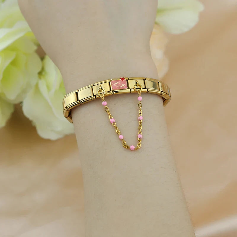 Enamel bead safety chain detail — 9mm Italian charm, by Charmtastic