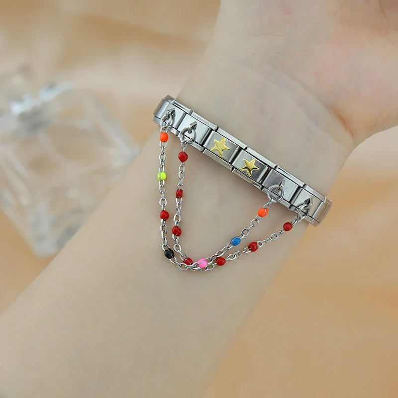 Enamel bead safety chain close-up — 9mm Italian charm, by Charmtastic