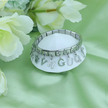 English Letter Charms Silver – bracelet with W, V, H, G, U, Q letter charms in silver, Italian charm bracelet by Charmtastic