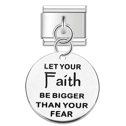 Artisan Engraved Sentiment Dangle Charm – engraved Let Your Faith Be Bigger Than Your Fear charm tag in silver, Italian charm bracelet charm by Charmtastic
