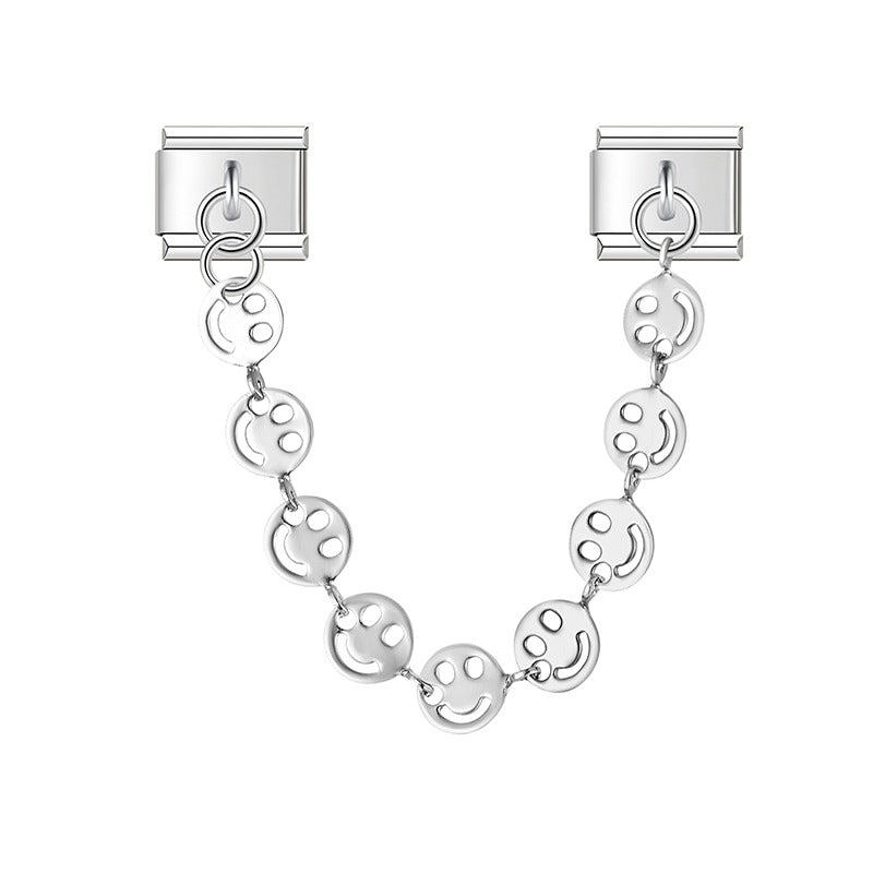 Eye Ball Dove of Peace Chains silver – silver smiley face safety chain link, Italian charm bracelet accessory by Charmtastic