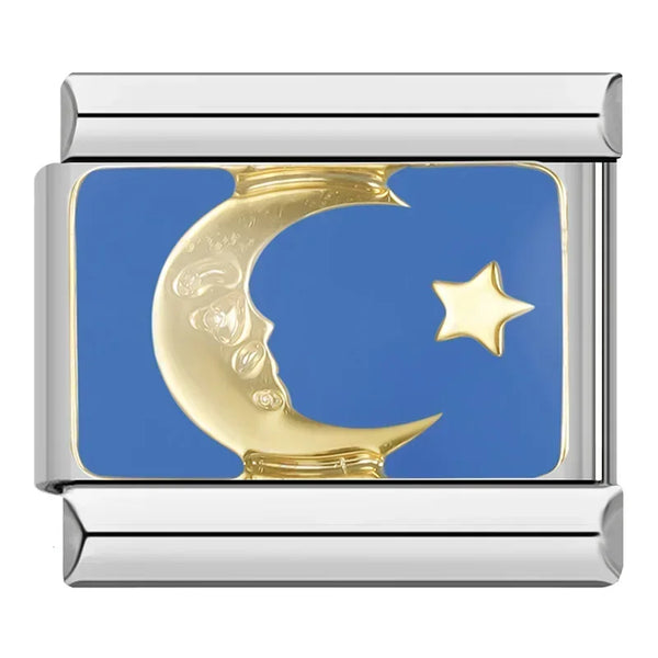 Moon and star on blue Italian charm, by Charmtastic