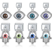 Evil Eye & Hamsa Palm Pendant Italian Charms – Gold & Silver 9mm Bracelet Links