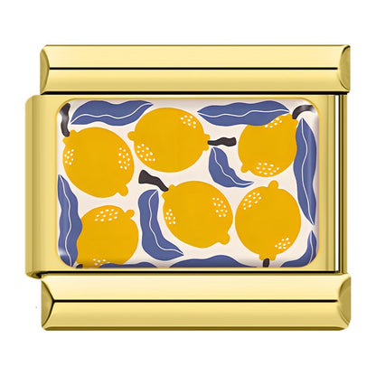 Vibrant Fruit Pattern Italian Charms — Bold Full-Surface Fruit Print Bracelet Links