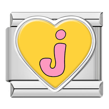 Colourful Heart Letter Initial Italian Charms a–z — Lowercase Alphabet Heart Bracelet Links