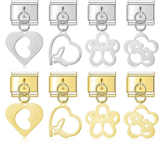 Delicate Cut-Out Heart & Floral Silhouette Dangle Charm