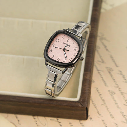Soft Square Watch with Dark Border — Bold Contrast Italian Charm Watch Bracelet