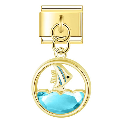 The Crystal Wave & Sea Life Dangle Charm in Silver & Gold