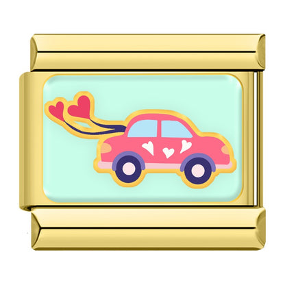Sweet Valentine's Romance Golden Italian Charms — Love Scene Bracelet Links