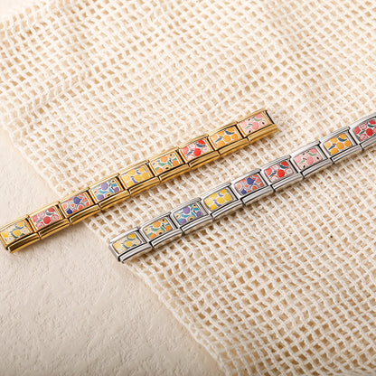 Vibrant Fruit Pattern Italian Charms — Bold Full-Surface Fruit Print Bracelet Links