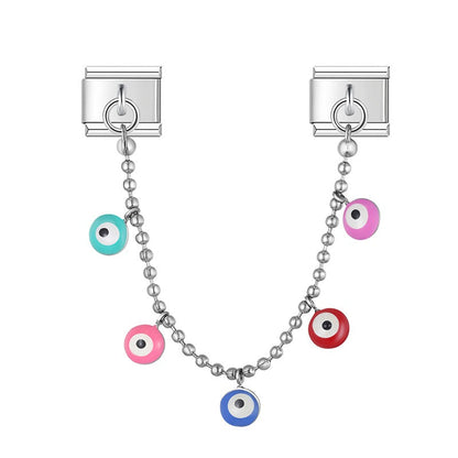 Evil Eye, Dove of Peace & Snake Rope Safety Chain Links — Silver Italian Charm Safety Chains