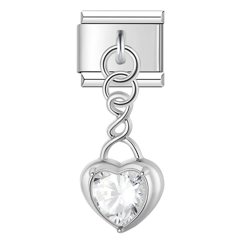 Heart gemstone pendant charms silver&gold