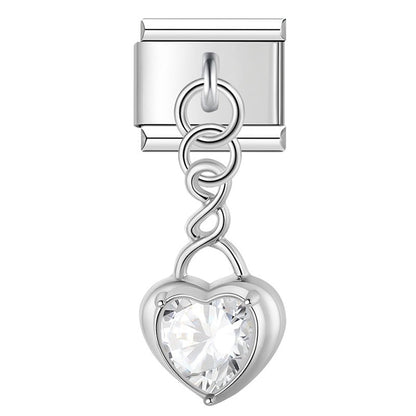 Heart Gemstone Pendant Dangle Italian Charms — Silver & Gold CZ Heart Dangle Links