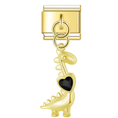 Cute Dinosaur Dangle Italian Charms — Silver & Gold Kawaii Dinosaur Dangle Links