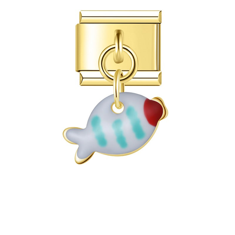 Colorful Fish Dangle Charm in Silver & Gold