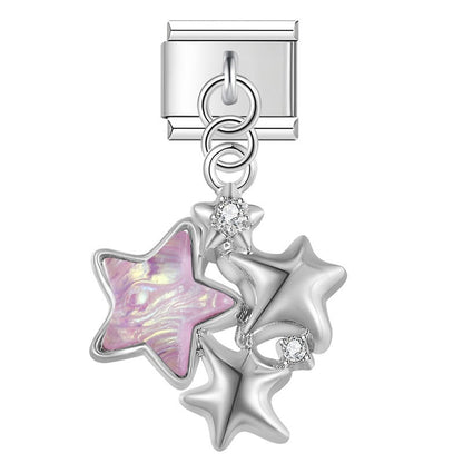 Iridescent Butterfly, Moon & Shimmering Star Trio Dangle Italian Charms — Aurora Celestial Dangle Links
