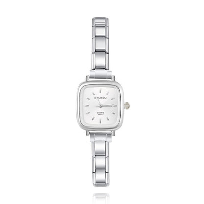 Silver Square Watch with Simple Face — Clean Minimalist Italian Charm Watch Bracelet