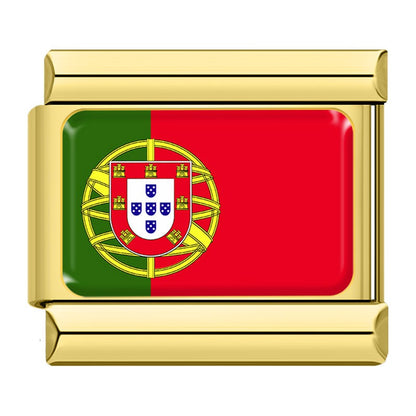 World Nations Flag Italian Charms — Gold Border Country Flag Bracelet Links