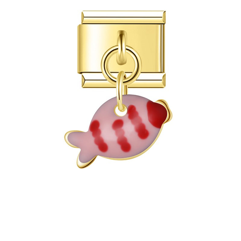 Colorful Fish Dangle Charm in Silver & Gold