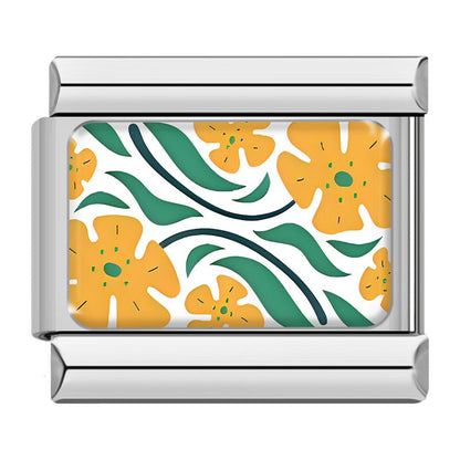 Retro 70s Floral & Botanical Pattern Italian Charms — Liberty-Style Printed Bracelet Links