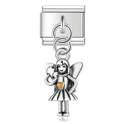 Heart Eye Shell Dinosaur Charm – fairy girl charm in silver, Italian charm bracelet charm by Charmtastic