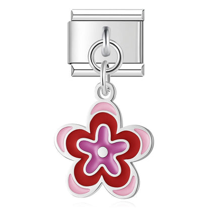 Ladybug, Shell & Floral Heart Dangle Charm in Gold