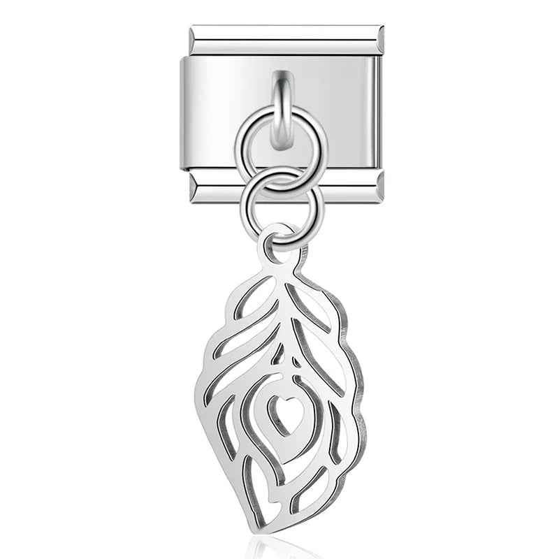 Feather silver cutout Italian charm, by Charmtastic