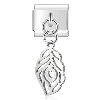 Feather silver cutout Italian charm, by Charmtastic
