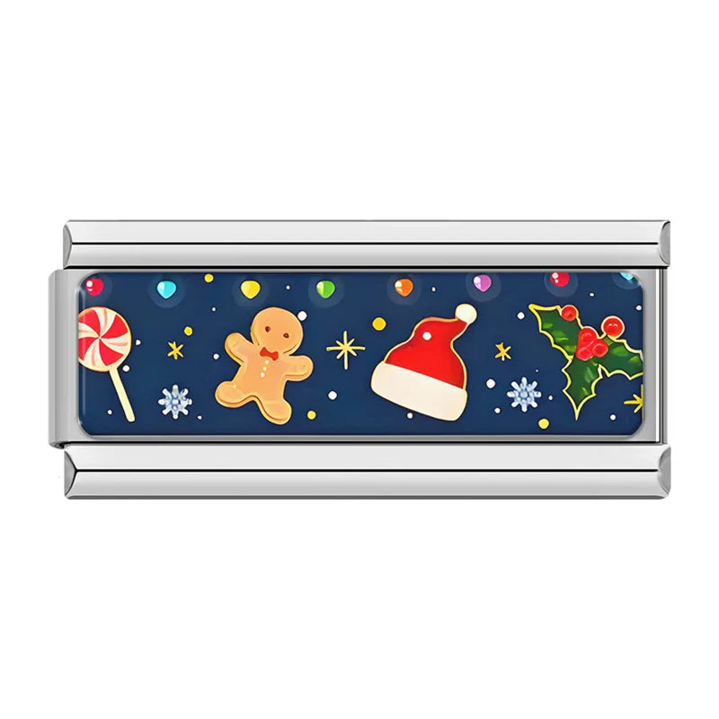Gingerbread man and Santa hat Christmas double Italian charm, by Charmtastic