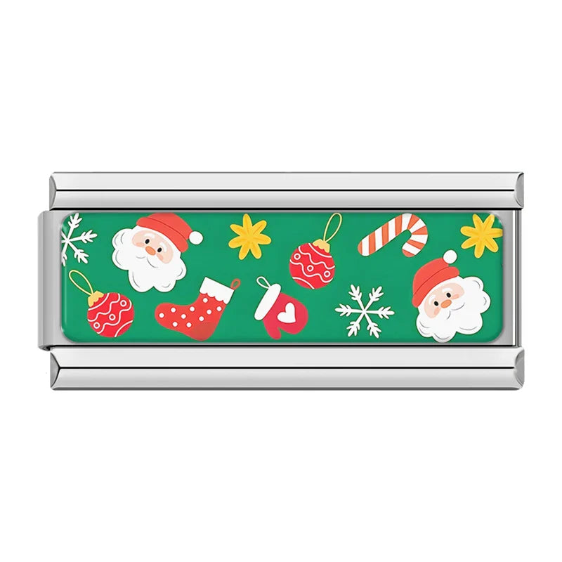 Santa and ornaments Christmas double Italian charm, by Charmtastic