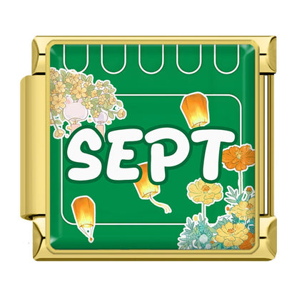 Golden Colourful Month Italian Charms — January to December Gold Enamel Calendar Bracelet Links
