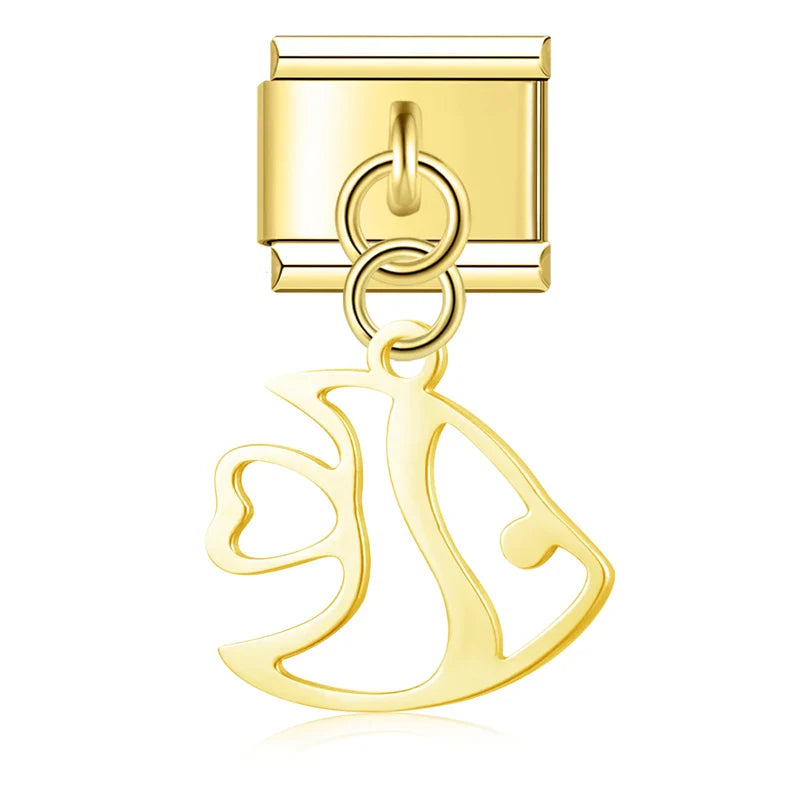 fish designs Sharks Octopuses Dolphins charms – shark dangle charm in gold, Italian charm bracelet charm by Charmtastic