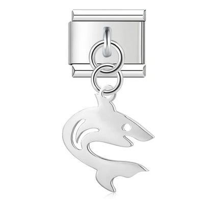 fish designs Sharks Octopuses Dolphins charms – second view of shark dangle charm in silver, Italian charm bracelet charm by Charmtastic