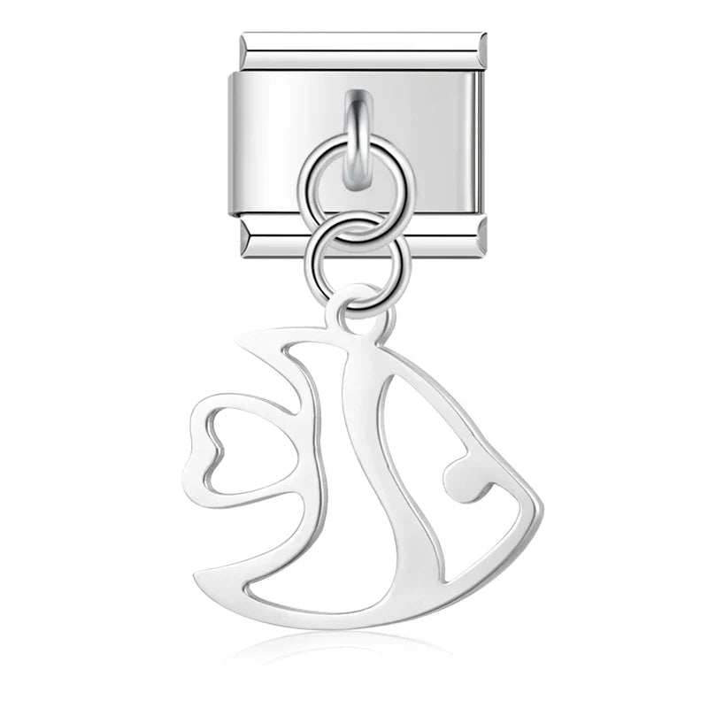 fish designs Sharks Octopuses Dolphins charms – shark dangle charm in silver, Italian charm bracelet charm by Charmtastic