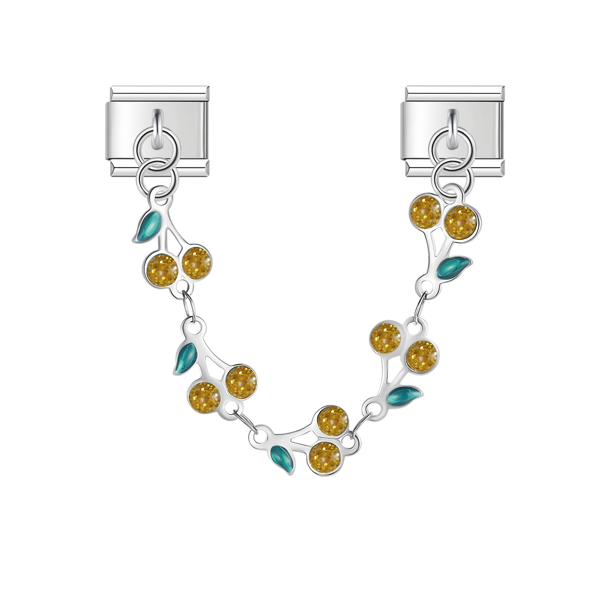 Silver leaf and amber crystal flower safety chain — Italian charm bracelet, by Charmtastic