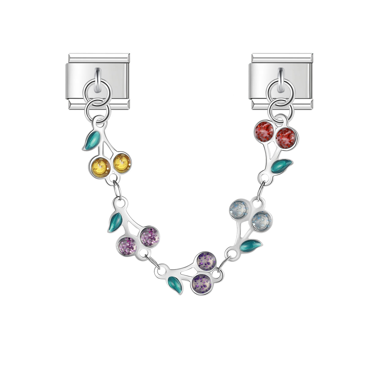 Silver leaf and pastel crystal flower safety chain — Italian charm bracelet, by Charmtastic