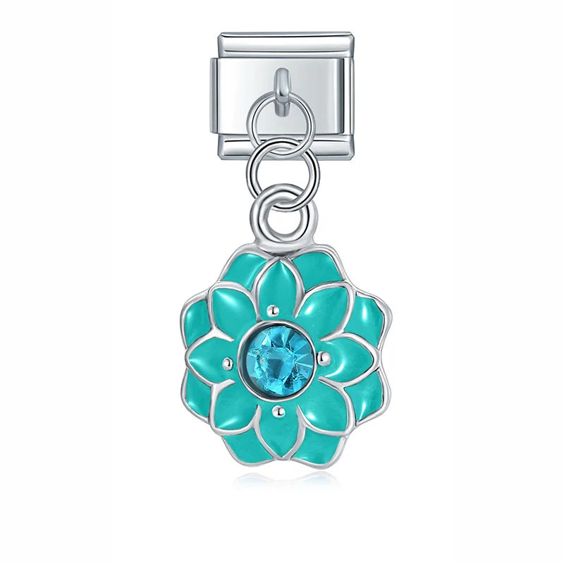 Flower Eye Mouse Rainbow Ladybug charms – teal flower charm, Italian charm bracelet charm by Charmtastic