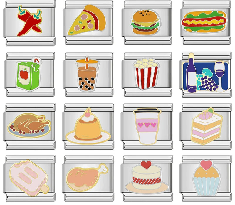 Food Charms: Hamburger, Pizza, Cake & Bread – Italian charm bracelet charm, design 1 of 6, by Charmtastic