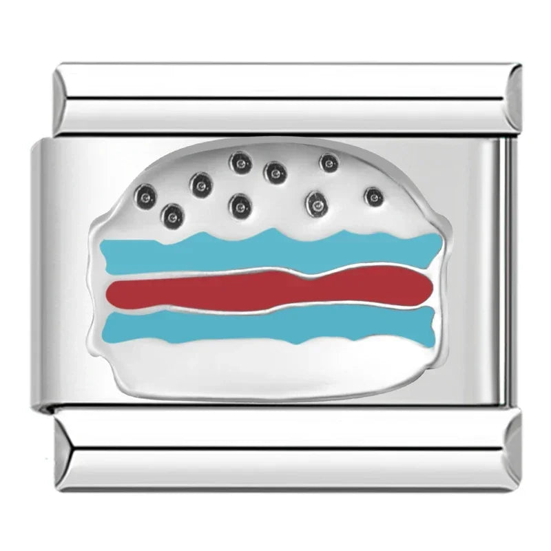 Food Charms: Hamburger, Pizza, Cake & Bread – Italian charm bracelet charm, design 3 of 6, by Charmtastic