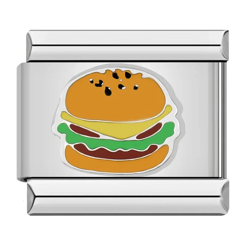 Food Charms: Hamburger, Pizza, Cake & Bread – Italian charm bracelet charm, design 6 of 6, by Charmtastic