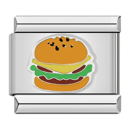 Food Charms: Hamburger, Pizza, Cake & Bread – Italian charm bracelet charm, design 6 of 6, by Charmtastic