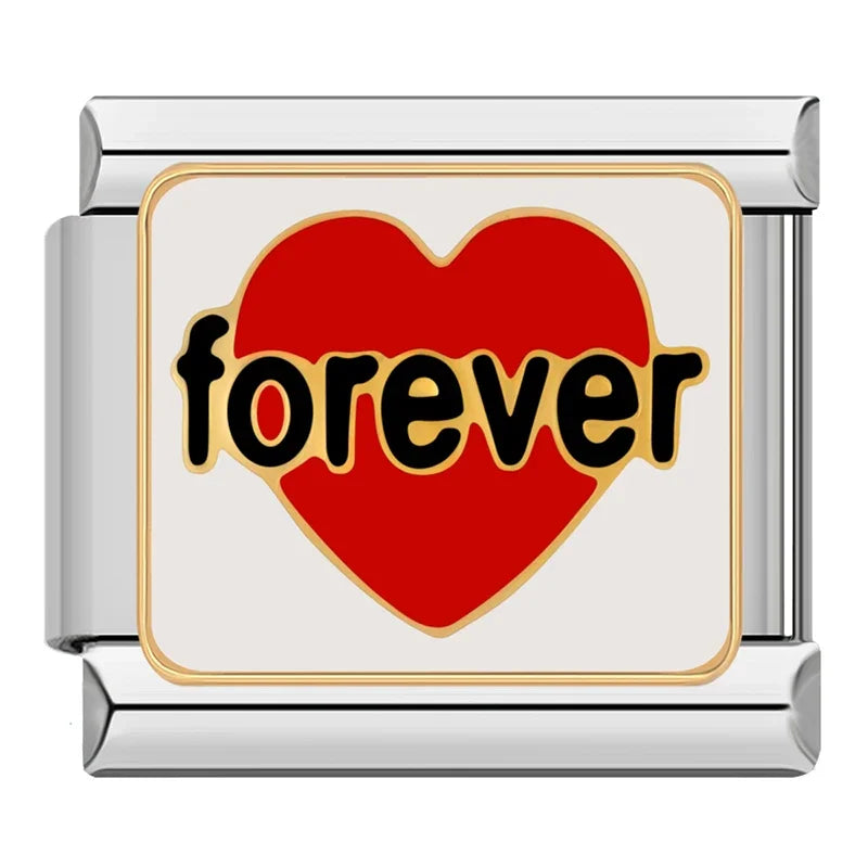 Forever Love Heart Go Girl Charms – forever text over a red heart on white background enamel charm, Italian charm bracelet charm by Charmtastic