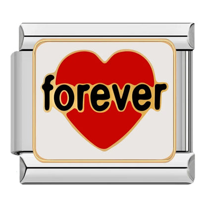 Forever Love Heart Go Girl Charms – forever text over a red heart on white background enamel charm, Italian charm bracelet charm by Charmtastic
