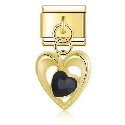 Pearl Heart & Flower Dangle Italian Charms — Mother of Pearl Pendant Bracelet Links