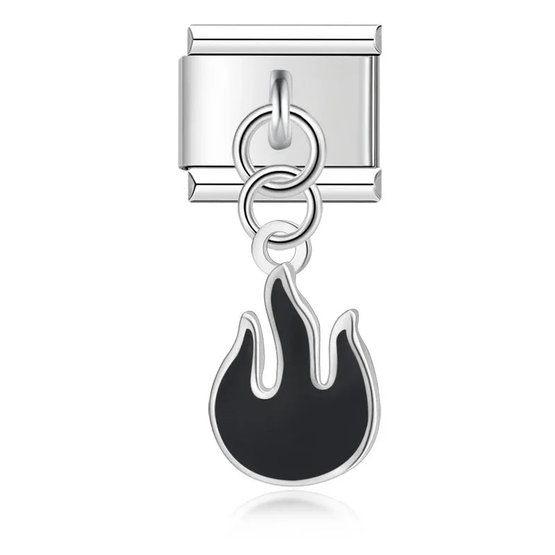 Glaze Clouds Thunder Flames Naruto charms – silver flame charm with black enamel, Italian charm bracelet charm by Charmtastic