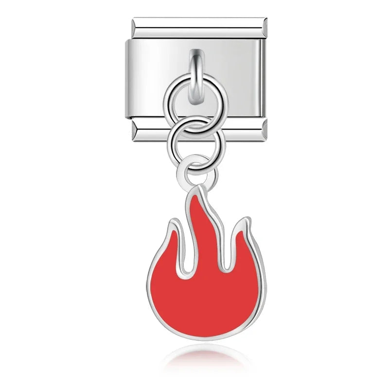 Glaze Clouds Thunder Flames Naruto charms – silver flame charm with red enamel, Italian charm bracelet charm by Charmtastic