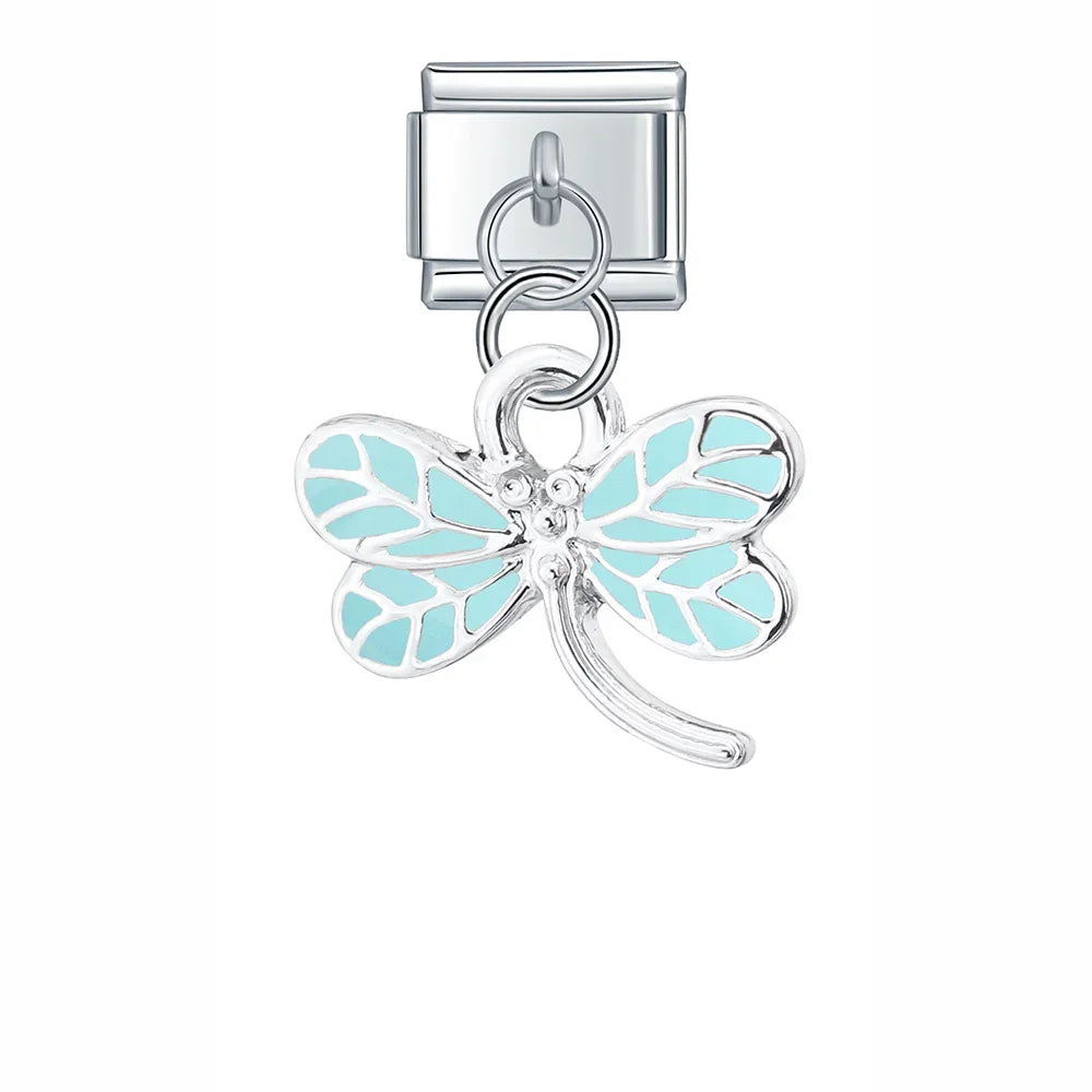 Glaze Dragonfly Seahorse Bee Mushroom Charms – dragonfly charm in mint green, Italian charm bracelet charm by Charmtastic